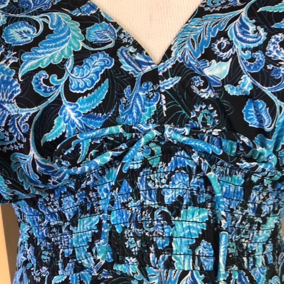 FIT FOR YOU size 16 Floral Scroll Fan V-Neck SMOCKED Ruched Empite Waist $78 NEW - Picture 12 of 15